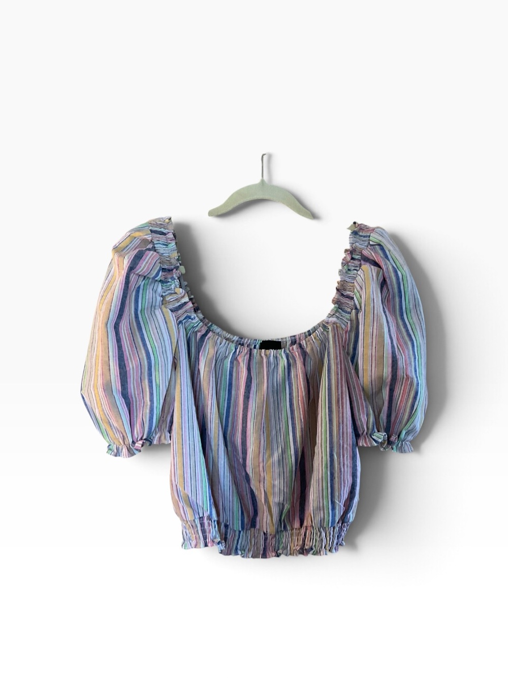Lumière Urban Outfitters NWT Multicolor Striped Puff Sleeve Crop Top S